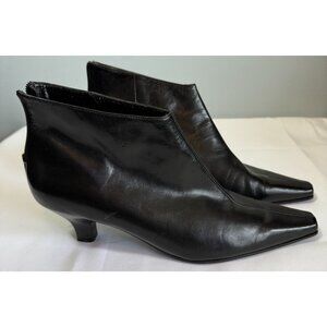Enzo Angiolini Genuine Leather Ankle Booties Womens 9.5M Black Heel Zip Back